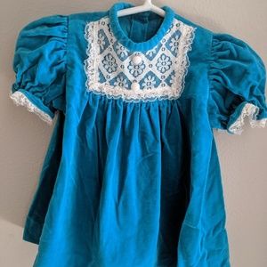 Vintage Teal velvet and lace dress 6-9 months